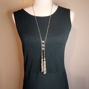 Silver and Pink Long Necklace with Fringe Detail